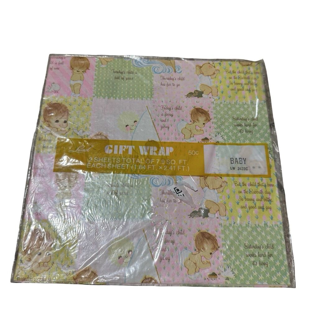 Vintage Baby Gift Wrap Forget Me Not American Greetings Wrapping Paper